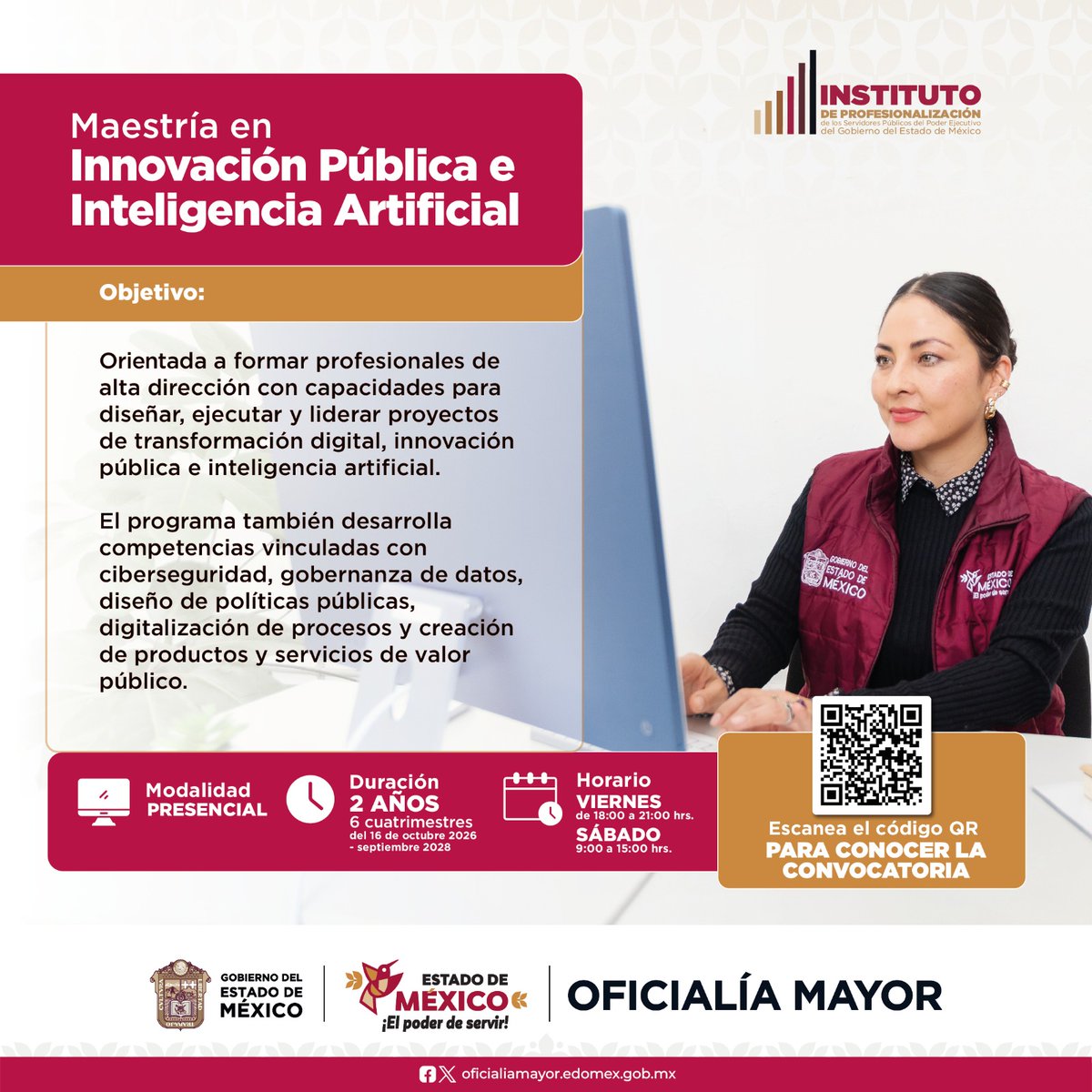 IPSPedomex's tweet photo. 📚 Profesionalizar para Servir. El @Edomex, pone a disposición 5 Maestrías para continuar con tu desarrollo profesional. 📁 Recepción de solicitudes y documentación: hasta el 8 de octubre de 2026. Consulta y postúlate: https://t.co/QGQv7vOjGd... #ElPoderDeServir
@OficialiaEdoMex https://t.co/WvNqbXVSWo
