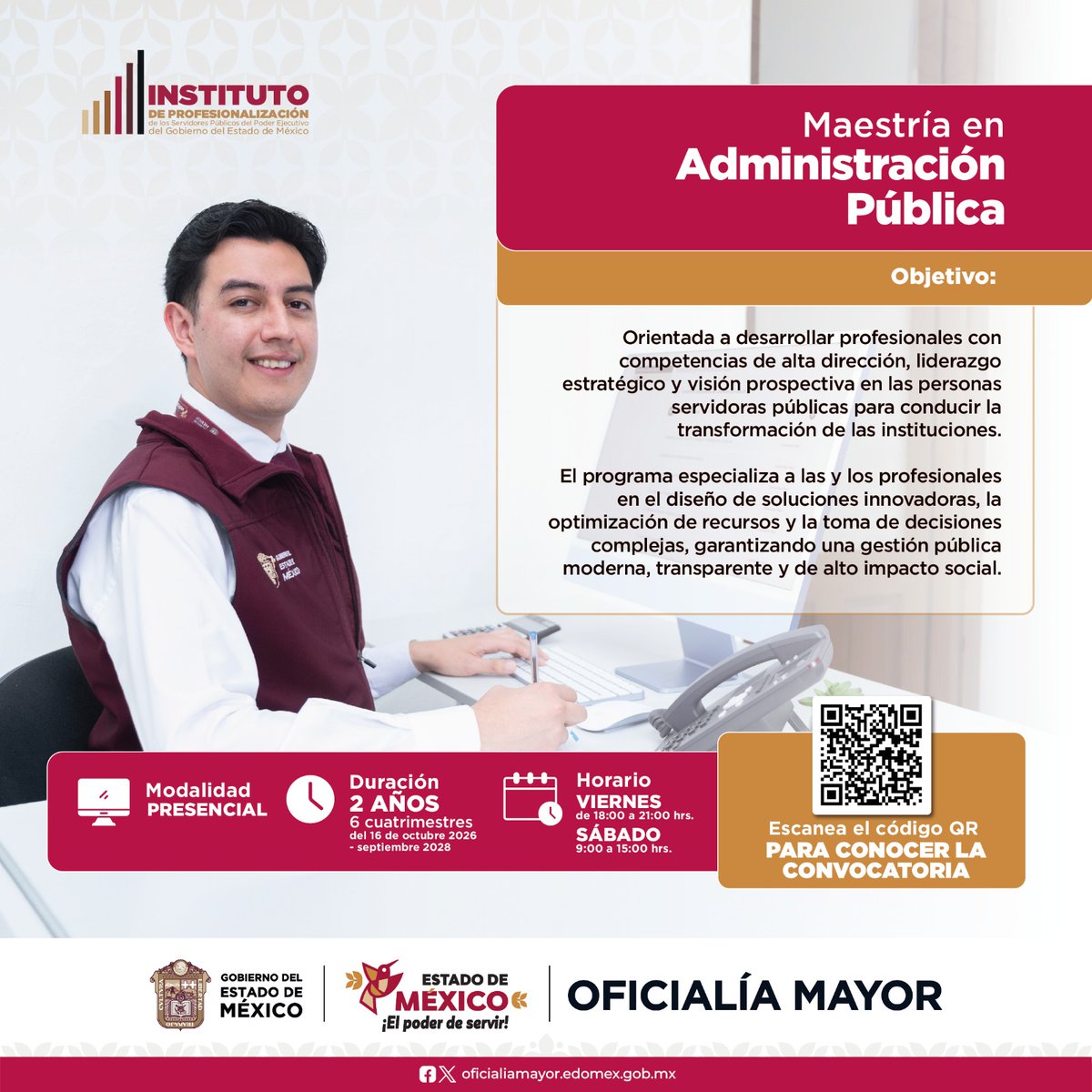 IPSPedomex's tweet photo. 📚 Profesionalizar para Servir. El @Edomex, pone a disposición 5 Maestrías para continuar con tu desarrollo profesional. 📁 Recepción de solicitudes y documentación: hasta el 8 de octubre de 2026. Consulta y postúlate: https://t.co/QGQv7vOjGd... #ElPoderDeServir
@OficialiaEdoMex https://t.co/WvNqbXVSWo