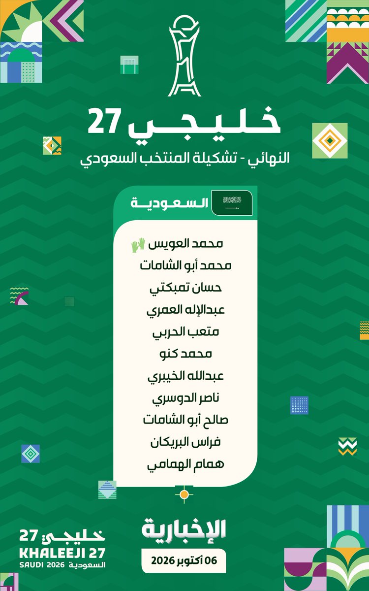 alekhbariyaSPO's tweet photo. #عاجل | تشكيلة منتخبنا الوطني 🇸🇦 ضد منتخب الإمارات 🇦🇪 

#خليجي_27 | #السعودية_الإمارات
 #معاك_يالأخضر | #الإخبارية_رياضة https://t.co/W07A8i34m5
