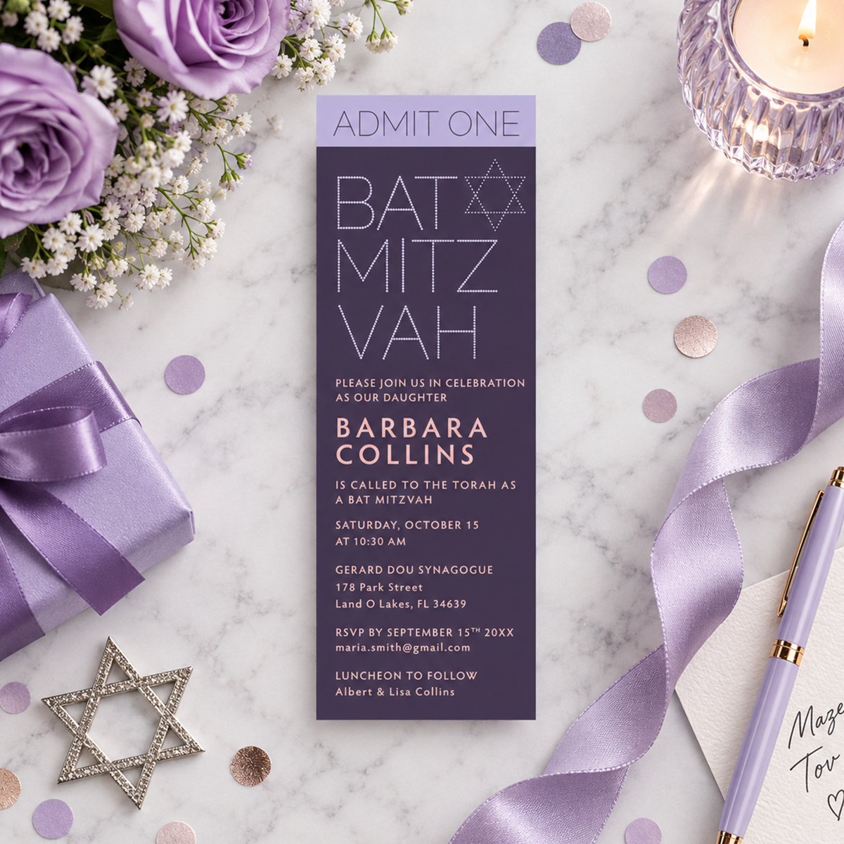 ClaudiaOwenBlog's tweet photo. Invite family and friends to her Bat Mitzvah with a personalized ticket invitation made for the special day.
Explore this design and more at https://t.co/wCDBVxb0C0
#batmitzvah #batmitzvahinvitation #mitzvah #jewishcelebration #comingofage #purpleinvitation https://t.co/fJpv1KF0LF