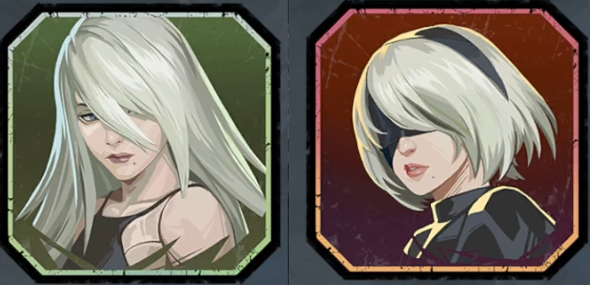The image shows two character badge portraits from what appears to be Dead by Daylight (DBD) - one featuring a long silver-haired female character and another with a short silver-haired character wearing a black headband - displayed in ornate octagonal frames. These are the "badges" being praised in the post for their fantastic quality, exemplifying the overall graphical polish and custom UI that the reviewer highlights as the game's strong points.