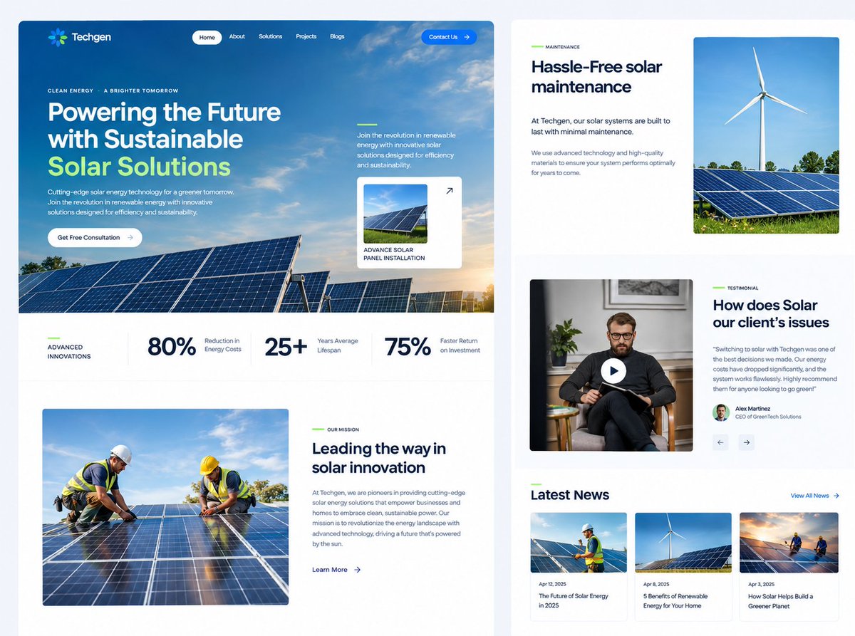 dorisc1q2's tweet photo. A strong solar website should build trust, explain your solutions clearly, showcase results, and make it easy for visitors to request a consultation.

I designed this concept with clarity, trust, UX, and conversions in mind.

DM me if you're ready to upgrade your website. https://t.co/1AMAhrarDN