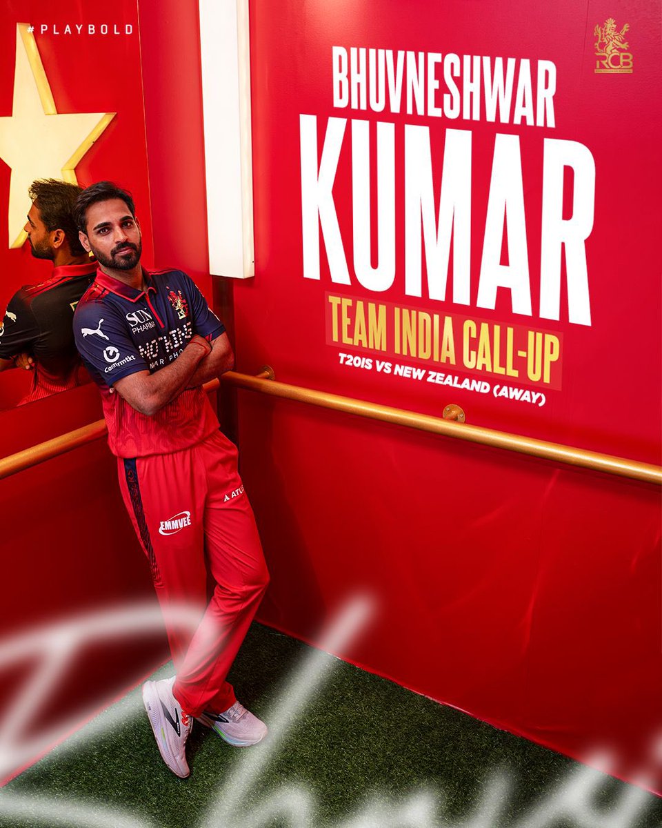RCBTweets's tweet photo. The new ball just got its favourite person back. 🥹🌪️

Bhuvneshwar Kumar is BACK in Team India colours after 4️⃣ years and we can already sense it swinging big in New Zealand! 🇮🇳❤️‍🔥

#PlayBold #ನಮ್ಮRCB https://t.co/AlQEsc4eA8
