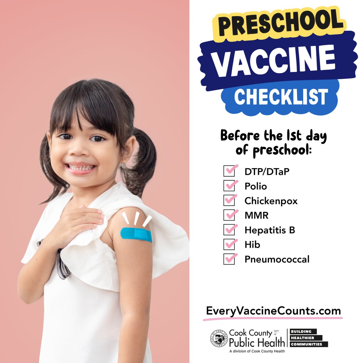 CookCoHealth's tweet photo. Use this checklist to make sure your preschool student is protected with safe and effective vaccines. 

Learn more about the childhood vaccines recommended by CCDPH and the American Academy of Pediatrics at https://t.co/jwkEMGnZzq. https://t.co/MGSZAUGuH7