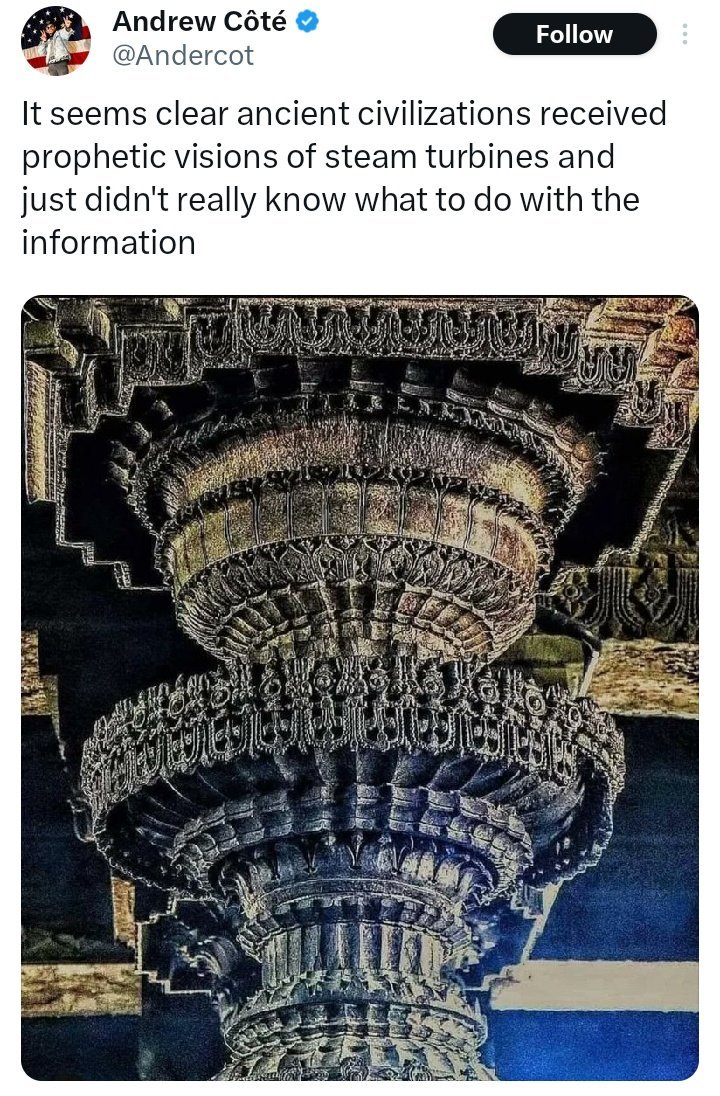 aravind's tweet photo. It is not some "ancient civilizations." It is the one and only continuous, still existing Indian civilization that has done extraordinary work like this in every field. Also, as someone pointed out, it looks more like a flagellar motor than a turbine. https://t.co/6AIdsAzRFF