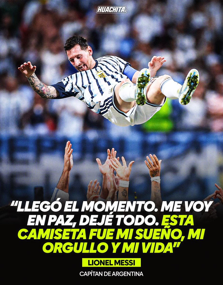 huachitape's tweet photo. “Llegó el momento. Me voy en paz. Dejé todo. Esta camiseta fue mi sueño, mi orgullo y mi vida. Gracias por quererme tanto, los voy a extrañar”.
—
LAS PALABRAS DE LEO MESSI 💔🇦🇷 https://t.co/Y3J4yLnMTO