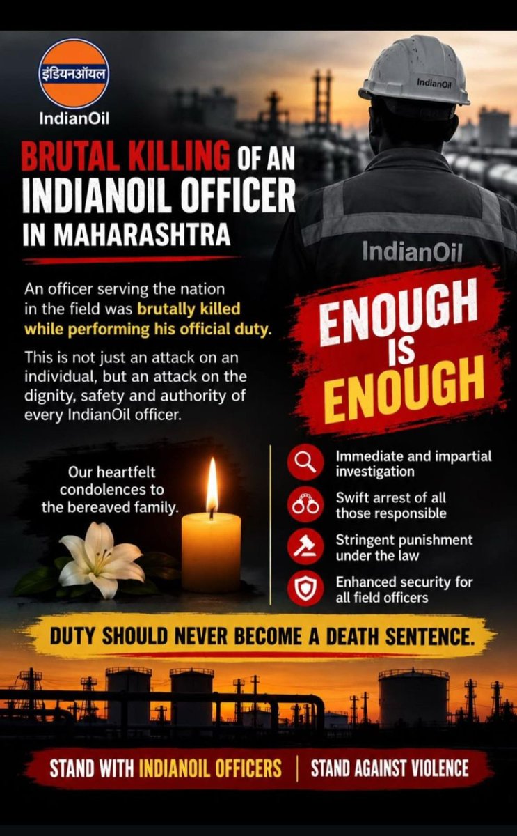 LSogala61237's tweet photo. Tragic news from Maharashtra's Hingoli district: An IOCL Field Officer was fatally attacked during the official takeover process of a non-operational petrol pump

@PetroleumMin @IndianOilcl https://t.co/9zLJBGdofv