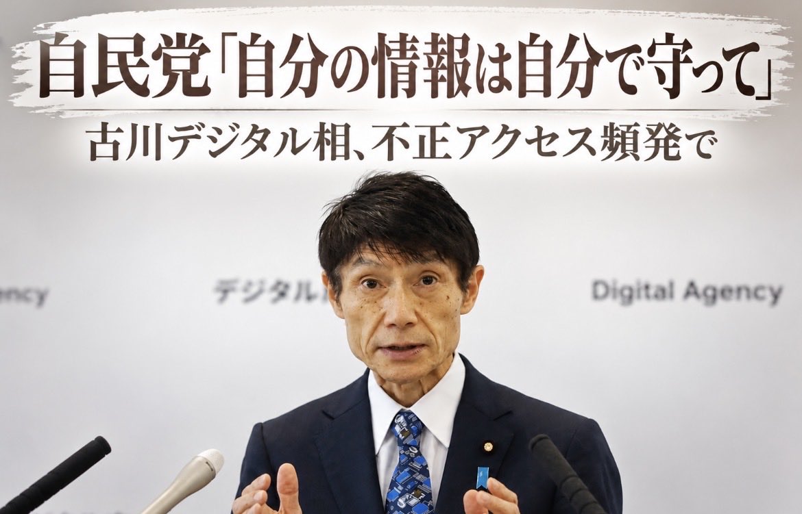 sorapiyo1111111's tweet photo. うわ！マジか！

⬛︎自民党「自分の情報は自分で守って」
古川デジタル相、不正アクセス頻発で呼びかけ