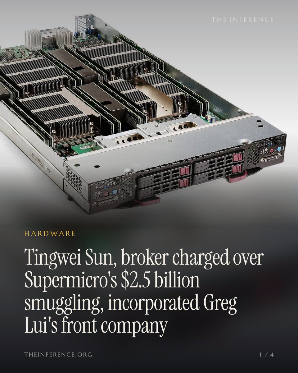 inference_org's tweet photo. Tingwei Sun, the broker charged over $2.5 billion of smuggled Supermicro servers, also incorporated Greg Lui's front company. The tie is a name in public records, not a charge.

https://t.co/K1ZoZeU2e8 https://t.co/2CpCI8Inj3