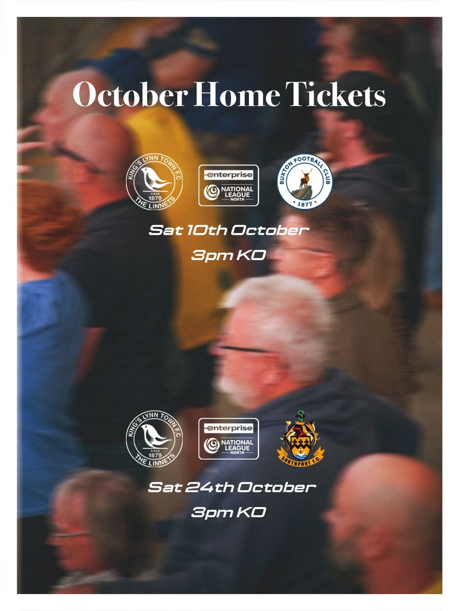 officialKLtown's tweet photo. Tickets for our October home fixtures are now available to purchase 🎟️

Purchase your tickets in advance to avoid delays on matchday 🚨

Head to our website to secure your tickets 💻

#WeAreLynn https://t.co/KpxOb4brew