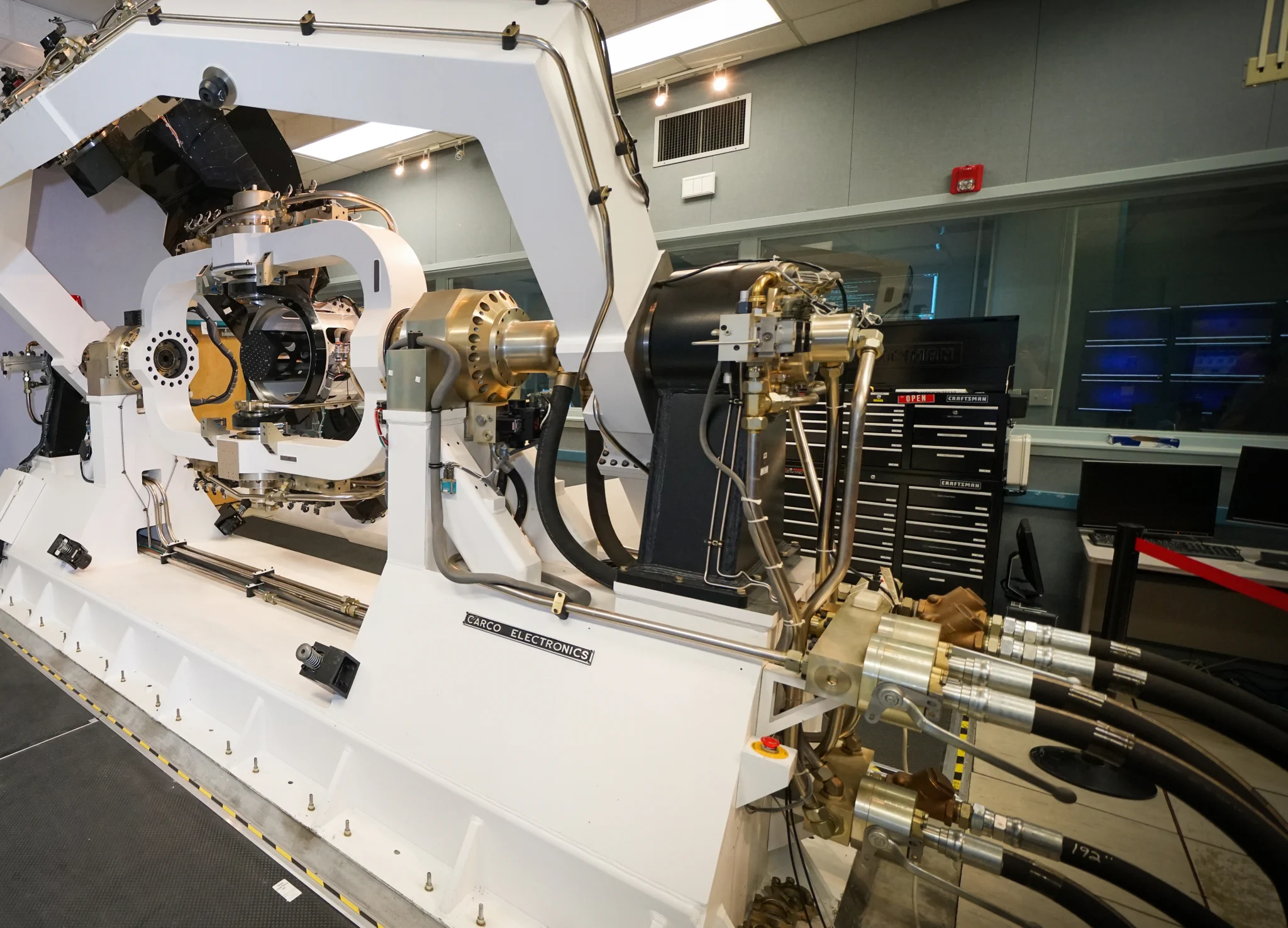 A flight table used for Weapons Open System Architecture assessments in the Air Force Research Laboratory’s Munition Open Architecture Test and Evaluation Laboratory at the Hardware in the Loop Facility on Eglin Air Force Base, Florida. (U.S. Air Force photo by Chris Quinlan)