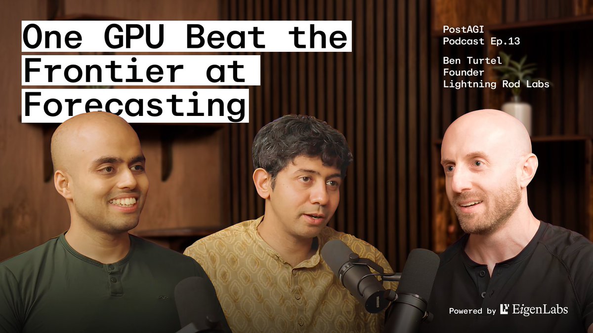 Thumbnail for PostAGI Podcast Ep.13 with Ben Turtel, Founder of Lightning Rod Labs, titled 'One GPU Beat the Frontier at Forecasting,' powered by EigenLabs.