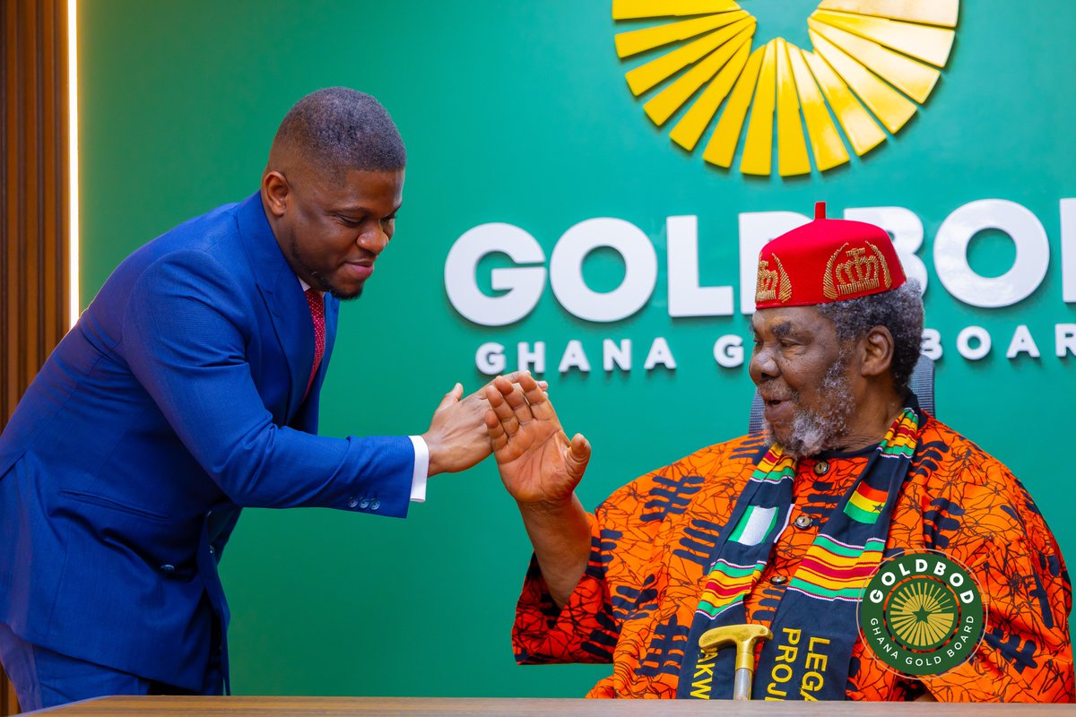 GhanaGOLDBOD's tweet photo. Veteran Nigerian actor and African screen legend Pete Edochie paid a courtesy call on the Chief Executive Officer of the Ghana Gold Board (GoldBod), Sammy Gyamfi, during his visit to Ghana to launch the African Legacy Project. The project includes a book, documentary film and an African Youth Mentorship Initiative aimed at reaching about 500,000 young people across Africa.

Sammy Gyamfi welcomed the opportunity for GoldBod to support the youth mentorship initiative, which aligns with the Board’s Special Intervention Programme and its focus on social impact and economic empowerment. GoldBod’s work is also referenced in Pete Edochie’s new book, highlighting Ghana’s efforts to ensure its gold resources contribute to national development.

#GoldBod #PeteEdochie #SammyGyamfi #GhanaNigeria