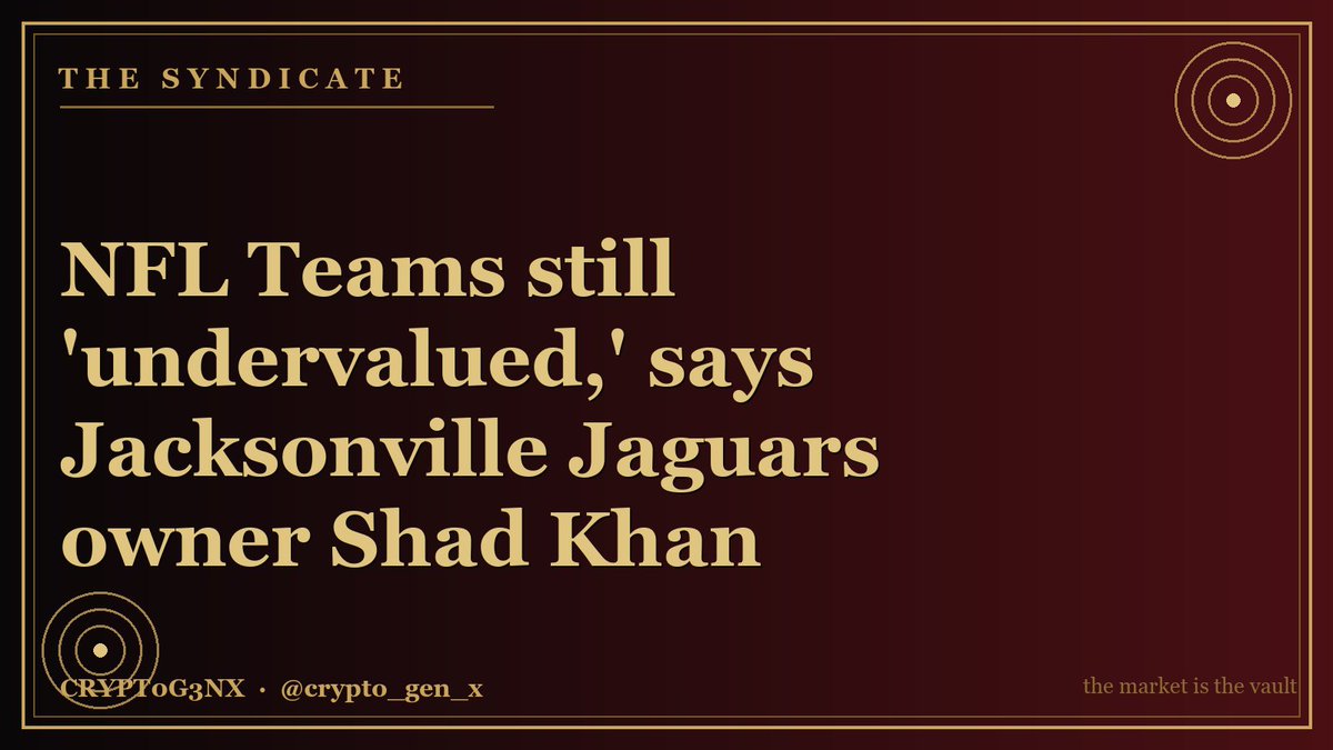 crypto_gen_x's tweet photo. Despite Shad Khan's claim of undervaluation, the fragility of NFL team price is exposed  -  a single blow could collapse the hidden equity. #NFL
Not financial advice. Do your own research. https://t.co/6cg04nyyEJ