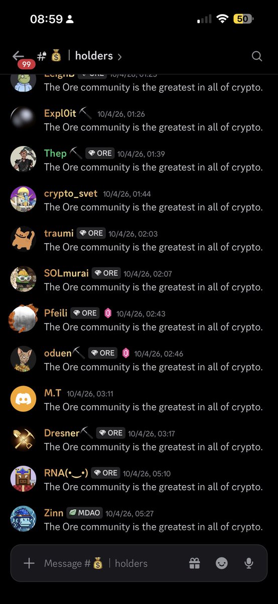 HardhatChad's tweet photo. The Ore community is the greatest in all of crypto https://t.co/6eo2EzR1by