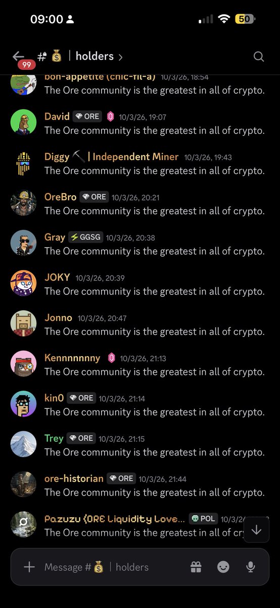 HardhatChad's tweet photo. The Ore community is the greatest in all of crypto https://t.co/6eo2EzR1by