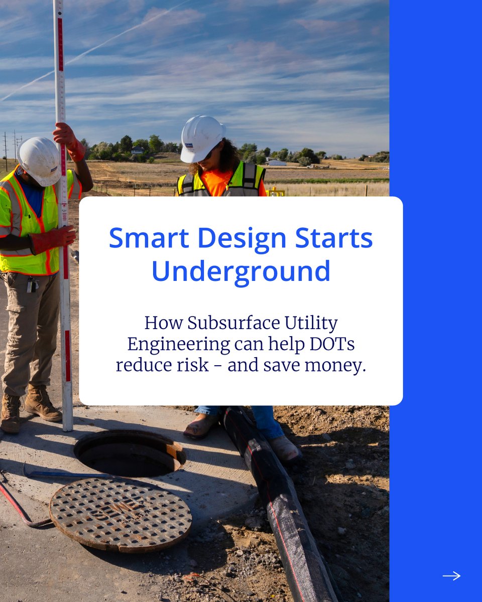 ColliersEng's tweet photo. What's underground can have major impact on what's above it - especially when it comes to project cost and schedule. For DOTs, investing in SUE early can help identify utility conflicts before construction begins.

Explore more on our website: https://t.co/m95TtYHXLY https://t.co/8cLAaqrUqB
