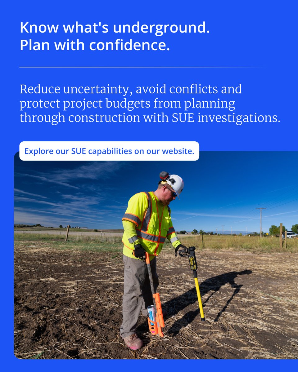 ColliersEng's tweet photo. What's underground can have major impact on what's above it - especially when it comes to project cost and schedule. For DOTs, investing in SUE early can help identify utility conflicts before construction begins.

Explore more on our website: https://t.co/m95TtYHXLY https://t.co/8cLAaqrUqB