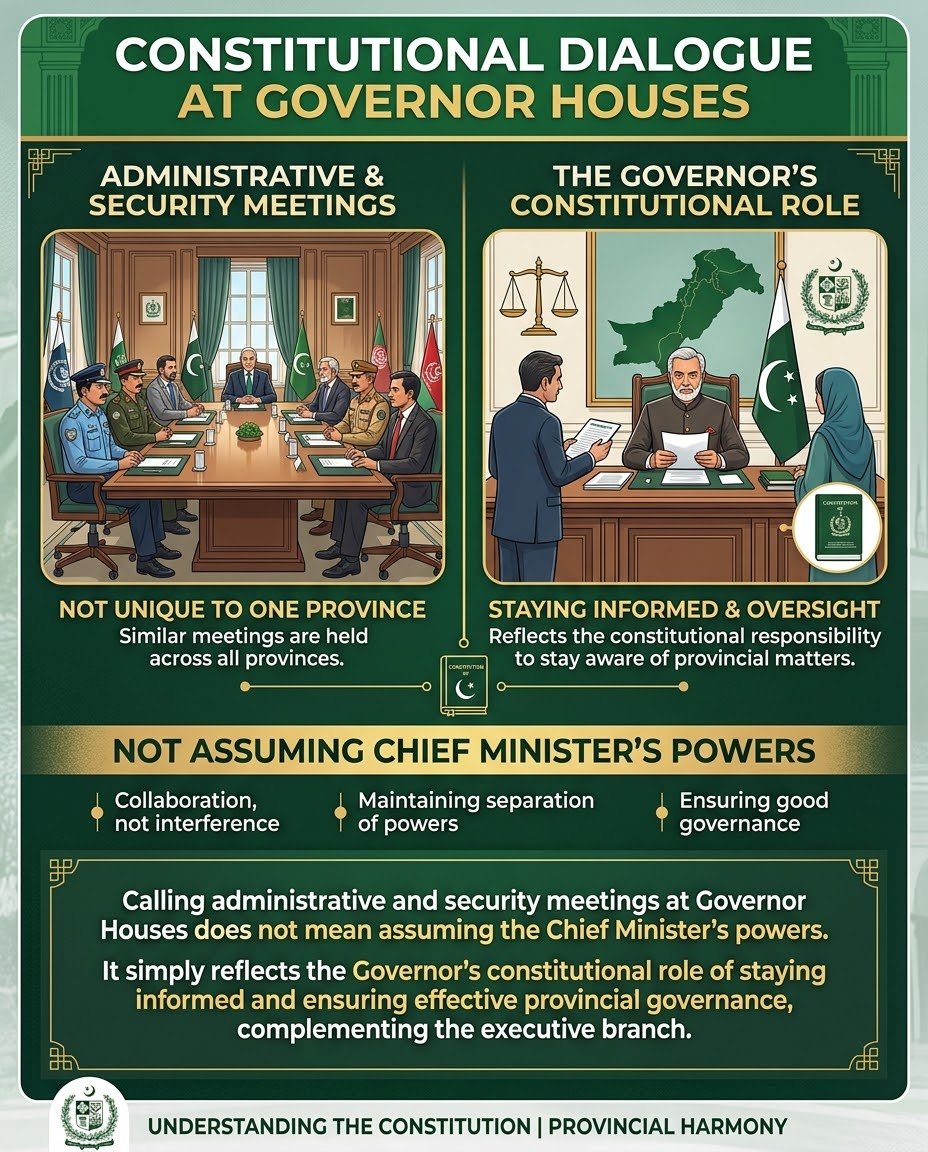 ItsRabiaSoomro's tweet photo. Security and administrative meetings at Governor Houses are not unique to KP; similar meetings have been held in other provinces as well. Calling such a meeting does not mean assuming the CM’s powers—it simply reflects the Governor’s constitutional role of staying informed.
#سیاسی_خوارج_نامنظور
#انتشاری_مارچ_وڑ_گیا