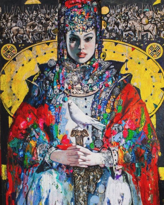 OrtaAsyaDunyasi's tweet photo. Dünyaca ünlü ressam, Azerbaycan Halk Sanatçısı Sakit Məmmədov’un ‘Tomris Hatun’ adlı tablosu. https://t.co/08GsXd8yGa