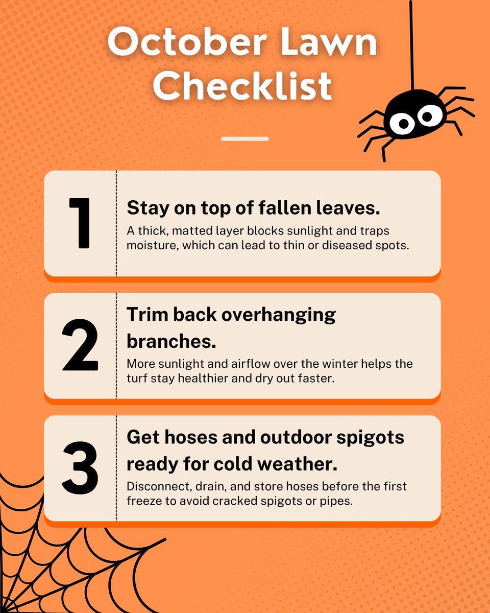 TopTurf's tweet photo. ๐ท๏ธ Spooky season is here, and your lawn needs some prep before winter! ๐ A little effort now means a healthier lawn come spring. ๐ฑ Ask your local Top Turf branch about our Fertilization & Weed Control Program!
#TopTurf #FallLawnCare #LawnCareTips https://t.co/sscvtfpUaC