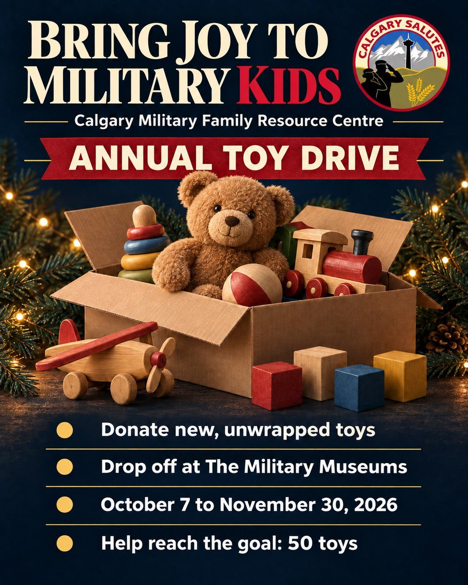 TMM_yyc's tweet photo. Help us fill the box! 🎁
From Oct. 7 to Nov. 30, TMM is supporting the Calgary MFRC Annual Toy Drive for military and veteran families across Southern Alberta.
Bring a new, unwrapped toy on your next visit and help make the holidays a little brighter for a military family. https://t.co/cR8GIHSsAQ