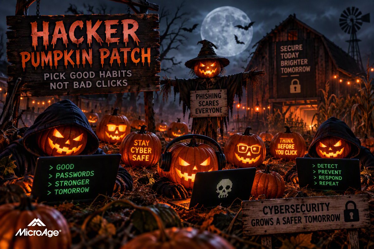 MicroAge's tweet photo. Hacker Pumpkin Patch
Looks can be deceiving. So can emails, links, &amp; login requests. This #CybersecurityAwarenessMonth, don't let a bad click grow into a security issue. MicroAge helps organizations cultivate stronger security, reduce risk, &amp; stay ahead of evolving threats. https://t.co/w341YXK5dz