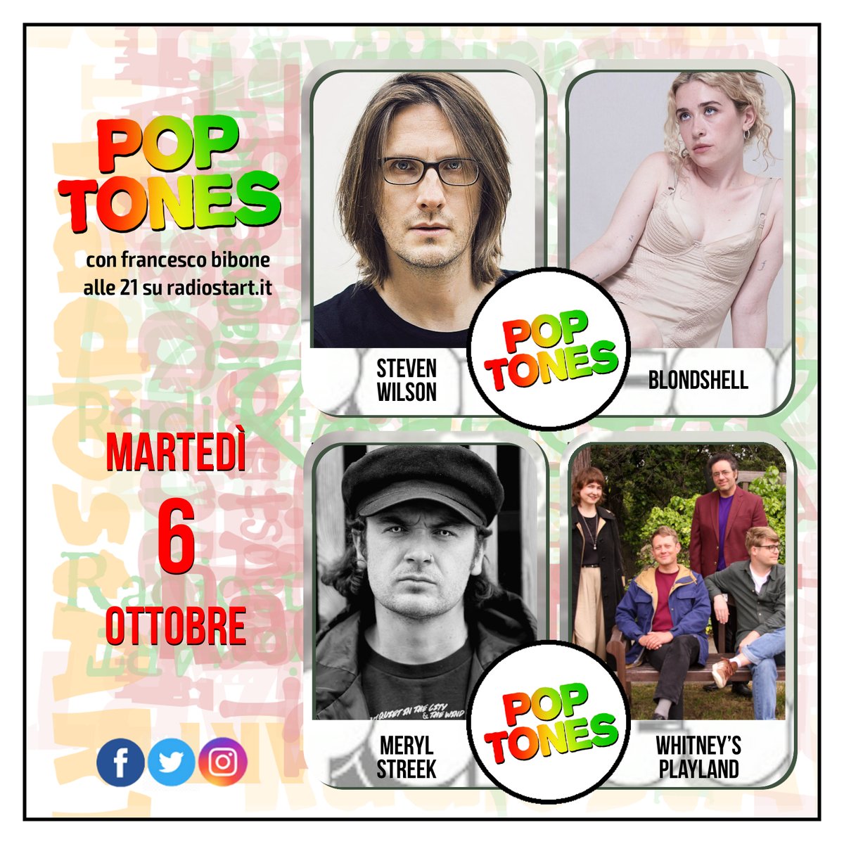 ArtRadiost's tweet photo. Dalle 21, come ogni martedì su https://t.co/Ws0TS3FDn6, è in onda POPtones, un programma di Francesco Bibone: oltre 90 minuti di novità discografiche a 360 gradi

#RadiostART #POPtones #October6 #6Ottobre #Pop #Music #Radio #Podcast #Playlist #90Minutes #NewSeason #NuovaStagione https://t.co/5NKcFZ8m37