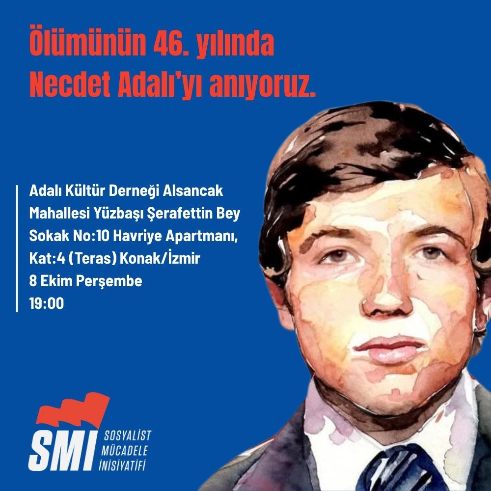 izmirsmi's tweet photo. Ölümünün 46. yılında Necdet Adalı'yı anıyoruz. 

📍İzmir Adalı Kültür Derneği
🗓8 Ekim Perşembe
⏰️19.00 https://t.co/hYB2Vfz0Mv