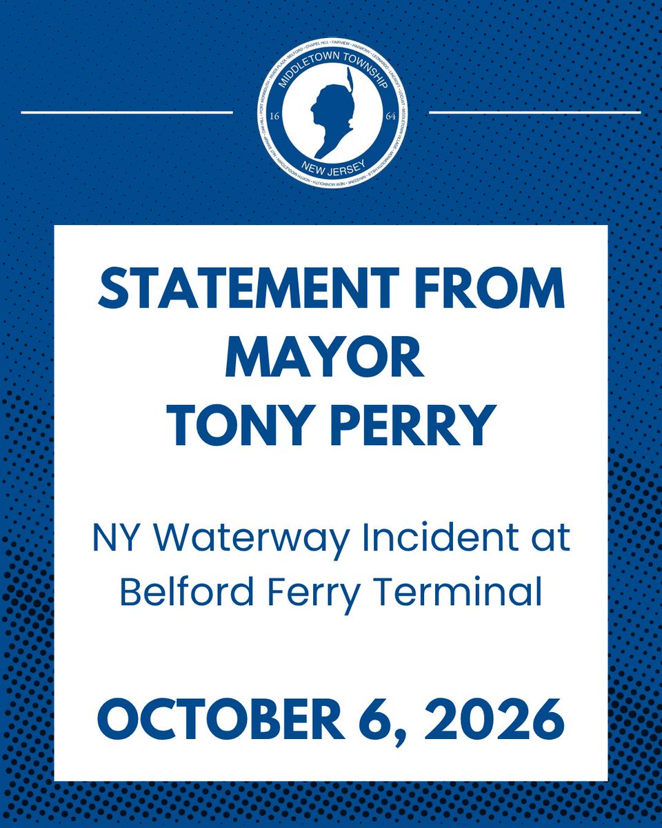 MiddletownNJ's tweet photo. 📣 Please read Mayor @TonyPerryNJ’s statement below regarding this morning’s NY Waterway incident at the Belford Ferry Terminal:

https://t.co/ONyAfotCdg https://t.co/mgnDTg4yCf