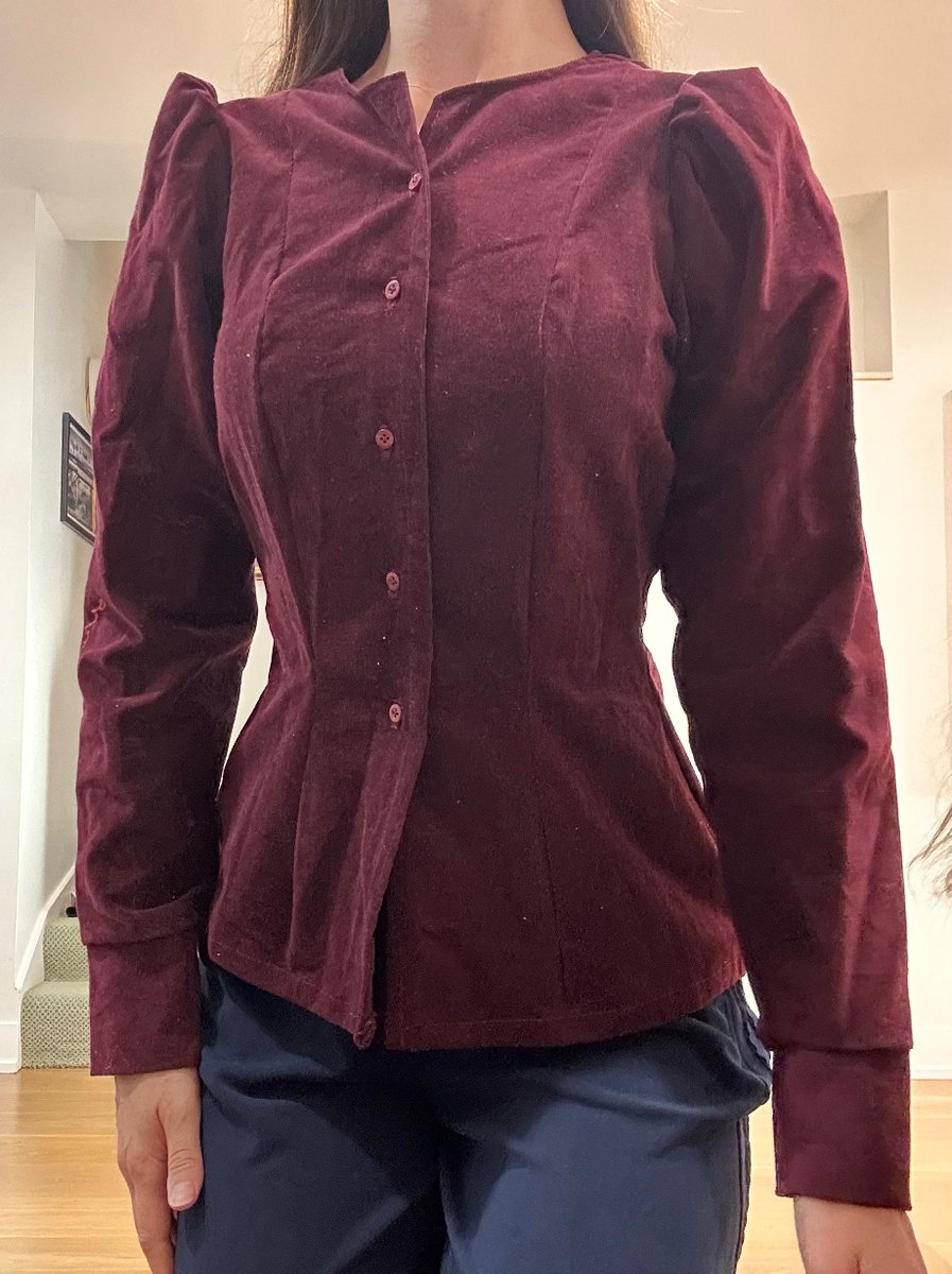 CartoonsHateHer's tweet photo. One of my better recent sewing projects- a button-down Victorian-inspired fine babywale corduroy top in wine burgundy. I actually started it last year, put it aside, and finally finished in time for fall! https://t.co/S0iSC8B1me