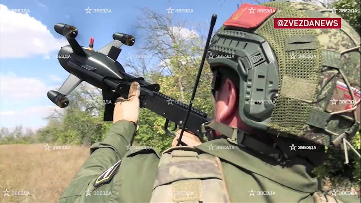 Drone_Wars_'s tweet photo. Russia has shown the hand-launched “Varvar” kinetic interceptor drone being used by Russian forces in the Donetsk region. The system itself has been publicly reported since April 2026, but its use by Russian military units was shown by Zvezda in September.

The drone is claimed to be capable of engaging aerial targets at distances of up to 2 km (1.2 miles) and reaching speeds of up to 250 km/h (155 mph). Its automatic target-acquisition system reportedly operates at ranges of up to 250 m (820 ft).

The Varvar is reportedly around twice the size of the “Yolka” interceptor. Like the Yolka, it does not carry a conventional warhead and instead relies on direct kinetic impact to destroy its target.

The Varvar was reportedly originally developed for protecting civilian infrastructure in rear areas and was offered to private security companies.

According to Zvezda, the Varvar was received by Russian military units only a few weeks before the September report and is being used against larger UAVs, including heavy hexacopters.

Source: Zvezdanews