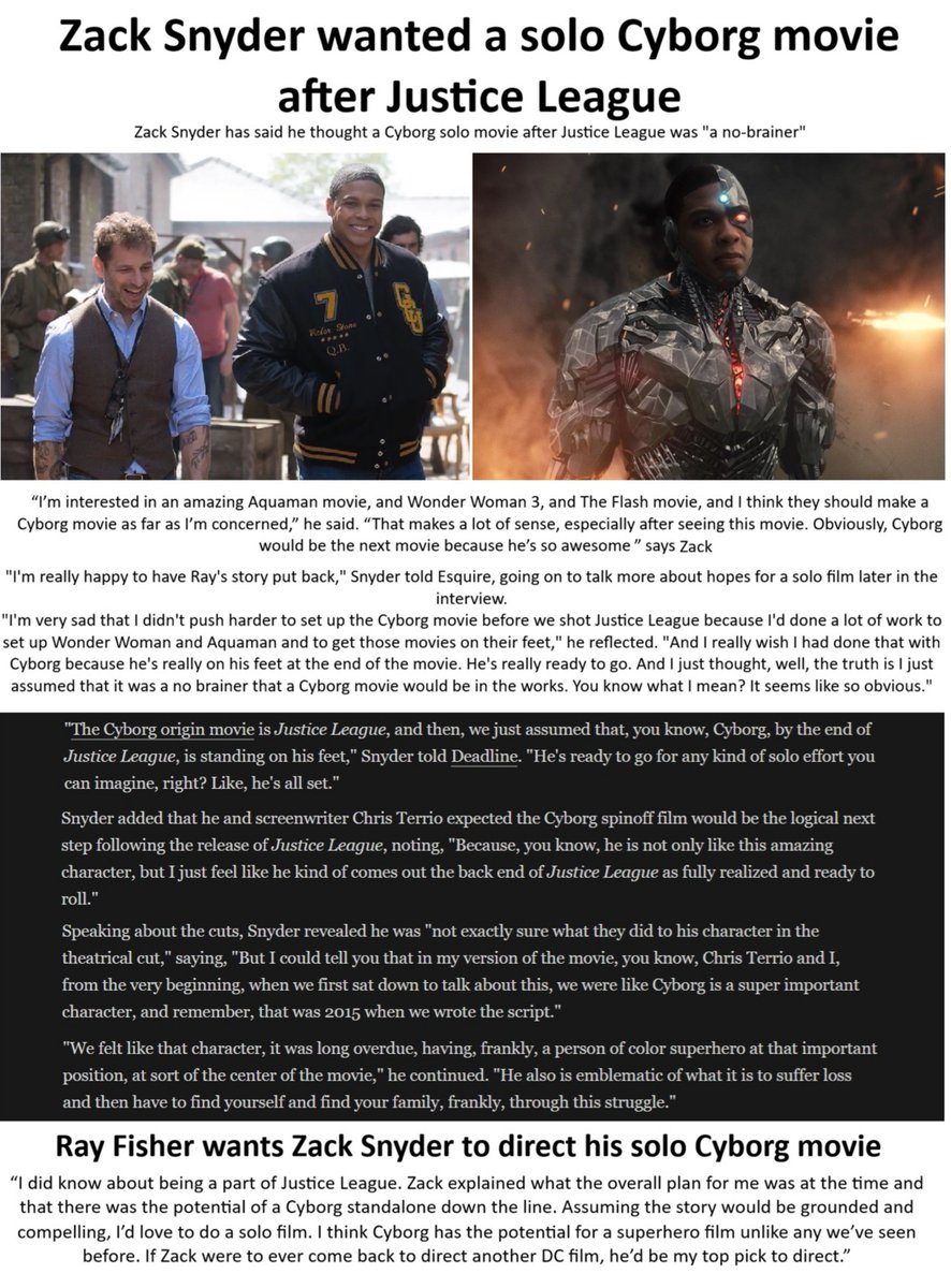 restoreZSJL's tweet photo. Zack Snyder wanted to do a Cyborg movie after Justice League

#RestoreTheSnyderVerse and #MakeTheBatfleckMovie
@DavidEllison @SkyDance @ParamountPics https://t.co/mxJ5Y6OpDB