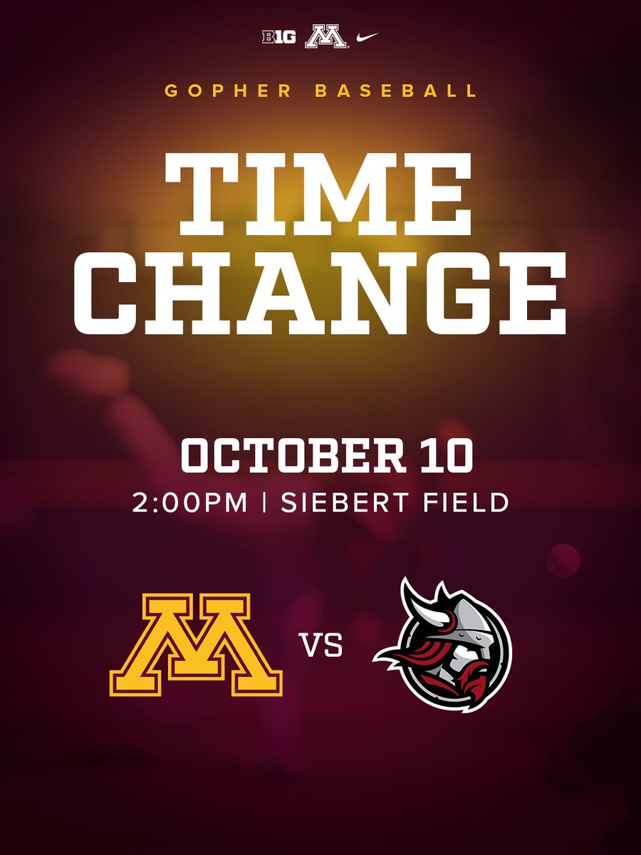 GopherBaseball's tweet photo. 🚨SCHEDULE UPDATE🚨

Saturday's first pitch against Bethany Lutheran has been moved back to 2:00 PM (CT).

#Gopher⚾️ | #SkiUMah〽️ https://t.co/iexUmyvzix