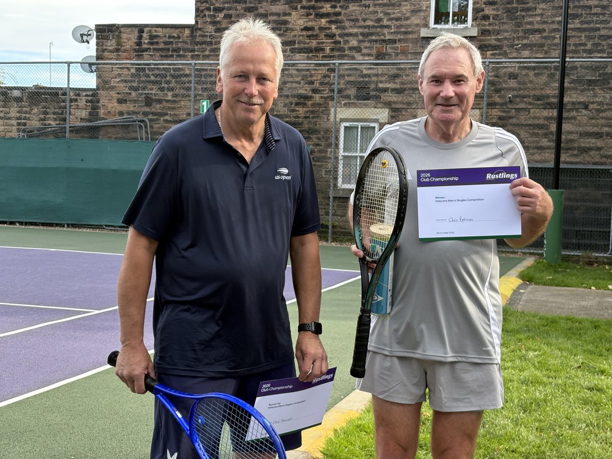 RustlingsLTC's tweet photo. Chris R successfully defended his Veteran's mens singles title in a replay of last year's final against Chris S.    
Our One Point Slam Champion, Josh, beat Dan H, and Callum &amp; Adam beat Killian &amp; Dan F in the mens singles and doubles consolation events. https://t.co/SxQodl3ddR