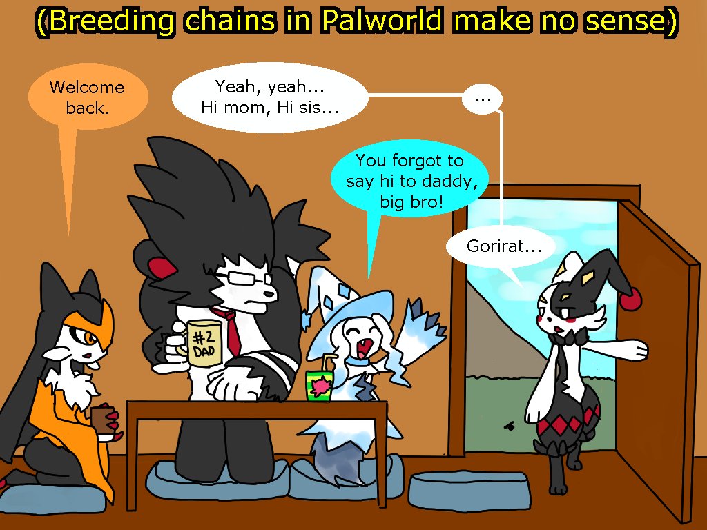 Leo3oooX's tweet photo. People asked for a part 2 (for some reason)

Sure, why not? I love drawing Palworld.

I doubt this will turn into a series, so one more comic can't hurt.

Enjoy.

 #PalWorld #dupin #lapure #verdash #flaracle #icelyn https://t.co/KrQQK0FD8H