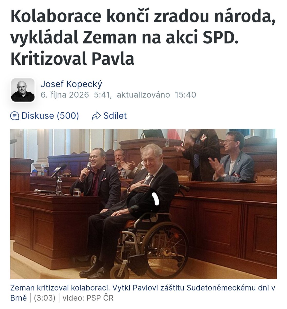 m_o_havel's tweet photo. Jestli má v něčem Miloš Zeman neoddiskutovatelnou erudici, pak je to kolaborace s cizí mocí, kterou aktivně provozoval po celých deset let svého prezidentského mandátu. Je proto samozřejmě příhodné, že právě on v této oblasti proškolil dosud nezkušené poslance SPD. https://t.co/Vywwbmm04V
