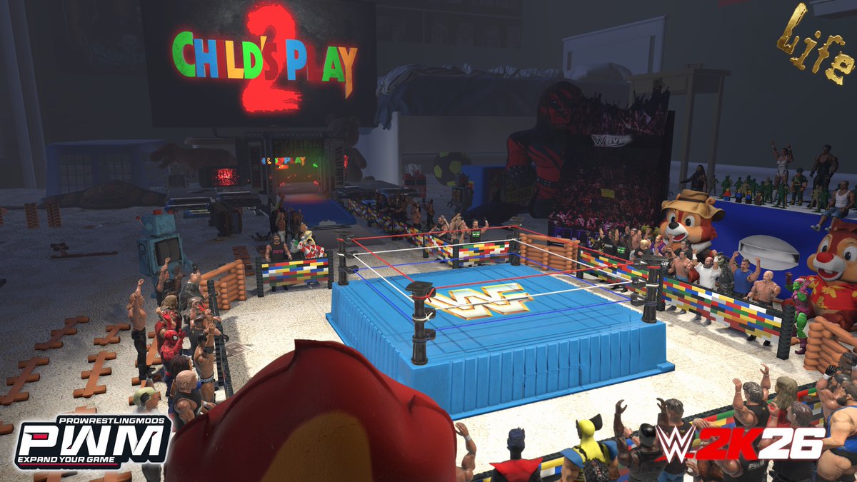 TheCaWLife's tweet photo. #WWE2k26 Available for my patreons now and will be up for PWM Patreons soon! Added collision to the everything and a few weapons throughout the arena https://t.co/q2oysf76yh