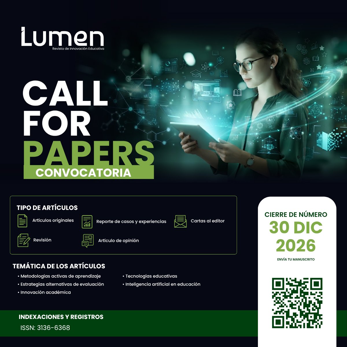 UNITEC_hn's tweet photo. 🔬 #MartesCientífico | Invitamos a investigadores y académicos nacionales e internacionales a presentar sus papers para las próximas ediciones de Innovare, TEKNÉ y LUMEN.

📚 Conocé la convocatoria: https://t.co/UfMSxImMJG

#UNITEC #Investigación #CallForPapers https://t.co/2vYplykREm