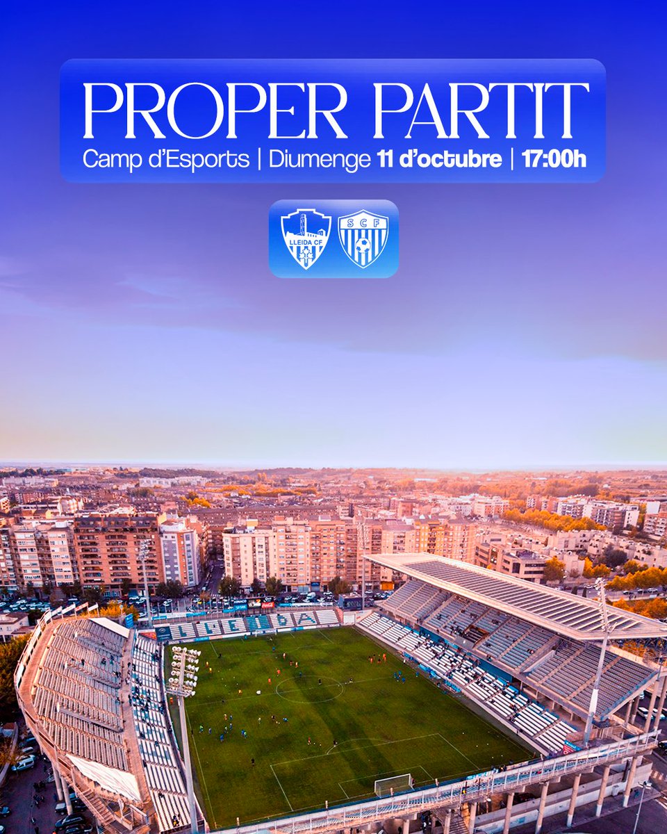 LleidaCF's tweet photo. 🔵 PROPER PARTIT

🆚 Seròs CF
📅 Diumenge, 11 d’octubre
🕔 17:00 hores
📍 Camp d'Esports

💙 Us hi esperem, blaus.

#LleidaSeròs #UnPasEndavant