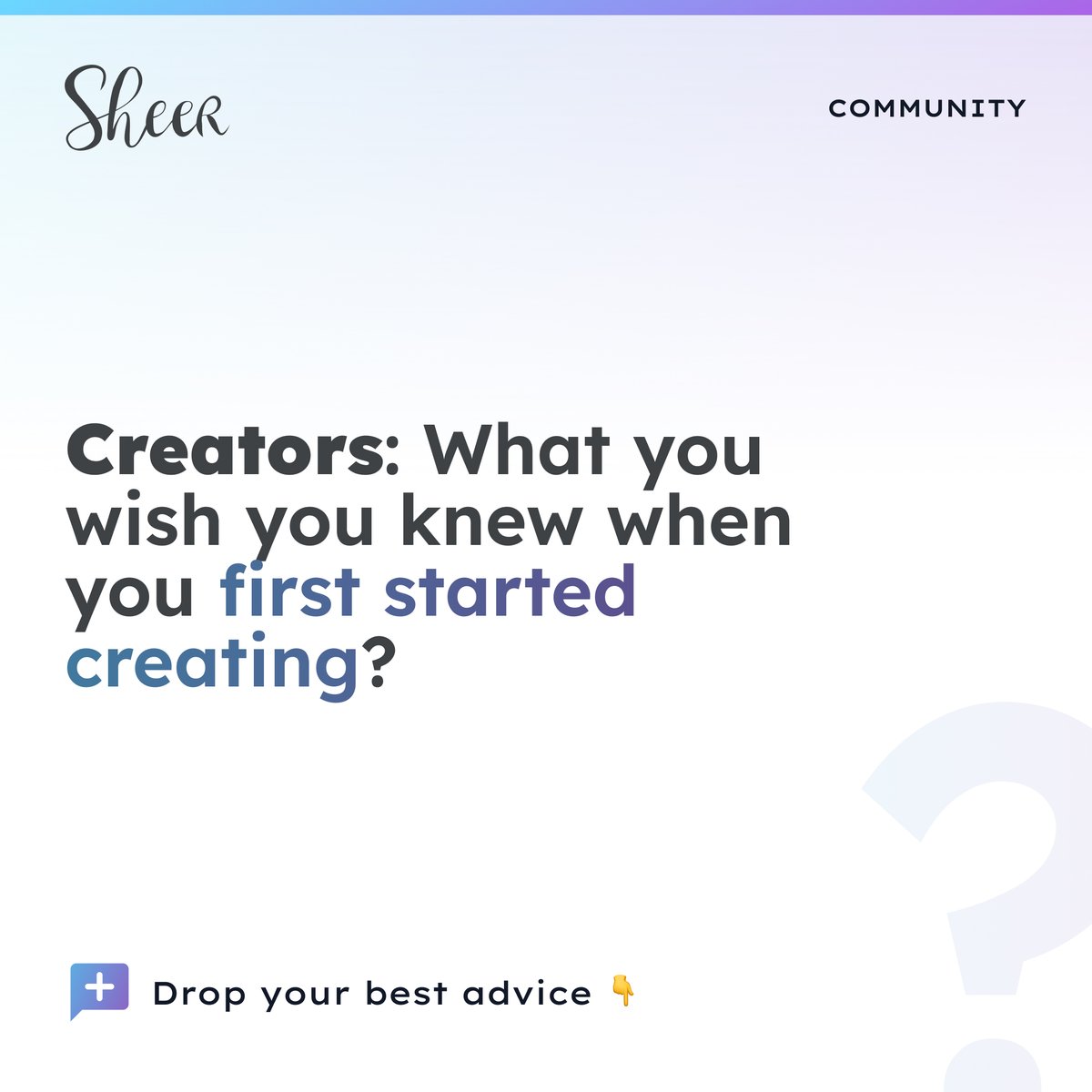 SheerForCreator's tweet photo. If you could give your beginner self one piece of advice, what would it be? 💜
Creators, share a lesson you learned along the way—you might help someone starting today 👇
#Sheer #ContentCreators #CreatorCommunity #SheerCommunity https://t.co/EovgPhhy9E