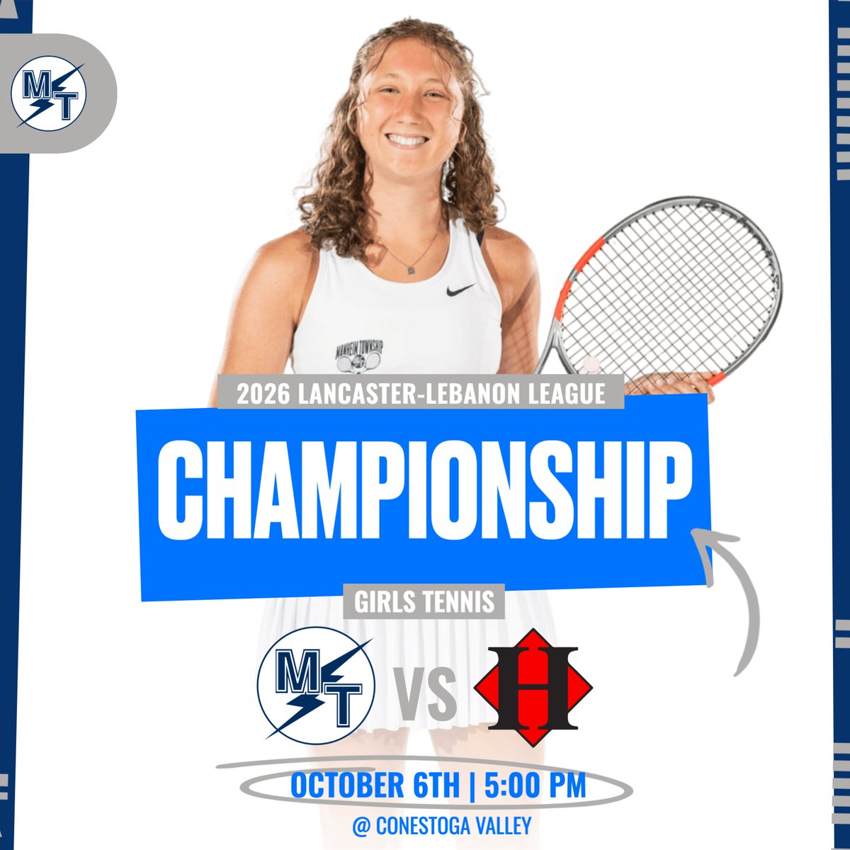 MTSD_ATHLETICS's tweet photo. Girls Tennis takes on Hempfield in the LL Championship Match today at 5 pm at Conestoga Valley!

Come out and support the Streaks as they look to bring home the trophy!

#GOSTREAKS https://t.co/6lQ25sL3Ht