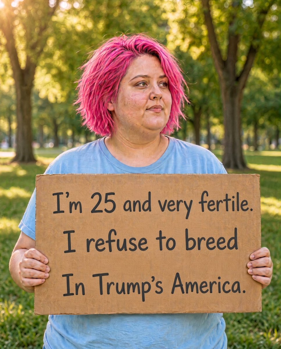 BrandonFalco121's tweet photo. She's 25 and refuses to breed in Trump's America.  Thoughts?? https://t.co/ymtxKayT8p
