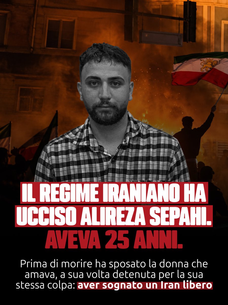 Radicali's tweet photo. Ieri, 5 ottobre, hanno ammazzato Alireza Sepahi. Aveva 25 anni.

La sua unica colpa: essere un uomo libero, e aver voluto quella libertà per ogni cittadino del suo Paese. Per questo il regime iraniano ha deciso che doveva morire.

Arrestato a Isfahan dopo le proteste di gennaio, secondo le testimonianze di organizzazioni umanitarie indipendenti Alireza fu colpito alle gambe, trascinato a forza nelle celle e torturato per settimane dagli agenti. L'accusa: gravi reati commessi durante gli scontri. Ma le prove non c'erano. E allora hanno provato la qualunque per strappargli una confessione. Stando a quanto raccolto dai media, hanno torturato sua madre davanti ai suoi occhi. 

Una madre seviziata per spezzare un figlio. Nonostante l'assenza totale di prove di atti violenti, il tribunale ha firmato comunque la condanna a morte.

Il 28 luglio lo avevano già portato sul luogo dell'esecuzione, quando un malore lo ha costretto al ricovero. Alireza era scampato all'ictus, ma non al suo carnefice. Il boia ha solo aspettato che si rimettesse in piedi. Poco prima di essere ucciso ha sposato Mahshad Keshani, la donna che amava, a sua volta detenuta e condannata a cinque anni.

Questa non è soltanto assenza di garanzie processuali, né, ci viene da dire, di umanità. È sadismo allo stato puro, una crudeltà fatta istituzione, una macchina di morte che divora i suoi stessi figli e li uccide per rieducare gli altri alla paura. Il mondo, nel mentre, tace. 

Ma noi non possiamo rimanere in silenzio di fronte l’ennesimo atto disumanizzante. Per questo ribadiamo: libertà per il popolo iraniano e giustizia per Alireza Sepahi.