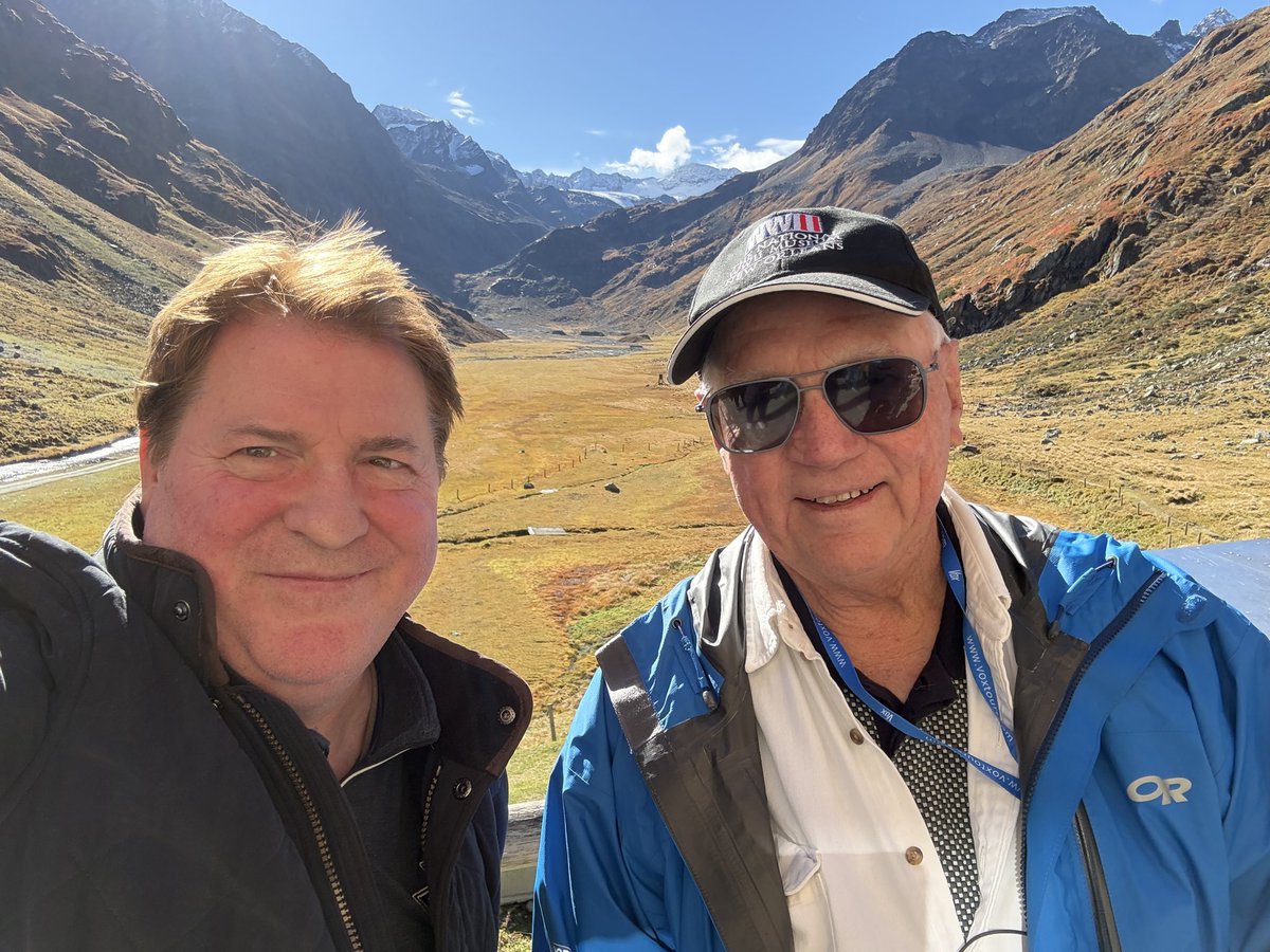 combathistorian's tweet photo. 9,500-foot glacier where the OSS Greenup Team @osssociety parachuted into the heart of the Third Reich’s Alpine Redoubt with Dr. Nick Mueller @WWIImuseum as we guided the tour in the footsteps of the OSS commandos. Fred Mayer, a Jewish refugee who volunteered for the OSS, dared to return to the Reich disguised as a German officer and gathered crucial actionable intelligence🇺🇸 . We visited the high alpine hut the team used as they traversed knee- and waist-deep snow and a treacherous glacier. #TheyDaredReturnBook #TheBrennerAssignmentTour