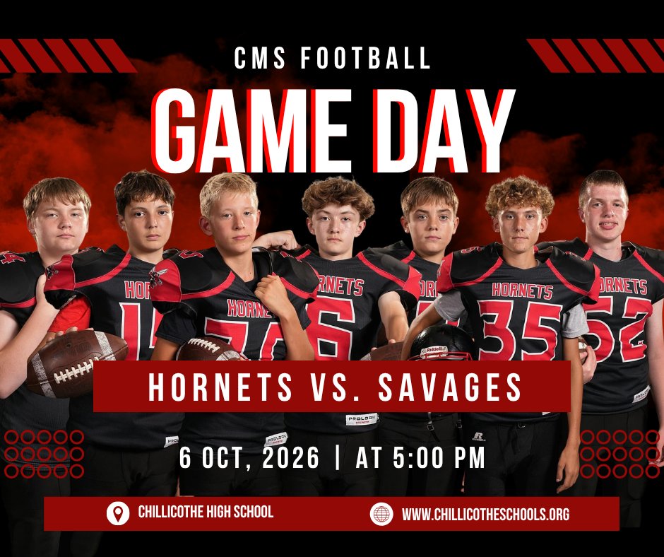 ChillicotheR2's tweet photo. Game day at Jerry Litton Memorial Stadium! Our 7th & 8th grade Hornets host Savannah tonight at CHS.
7th: 5:00 PM
8th: 6:30 PM
Go, Hornets! π΄β«
#GoHornets #ChillicotheHornets #HornetPride #ChillicotheFootball #MiddleSchoolFootball #GameDay #HomeGame π΄β« https://t.co/Iq41XbzCWU