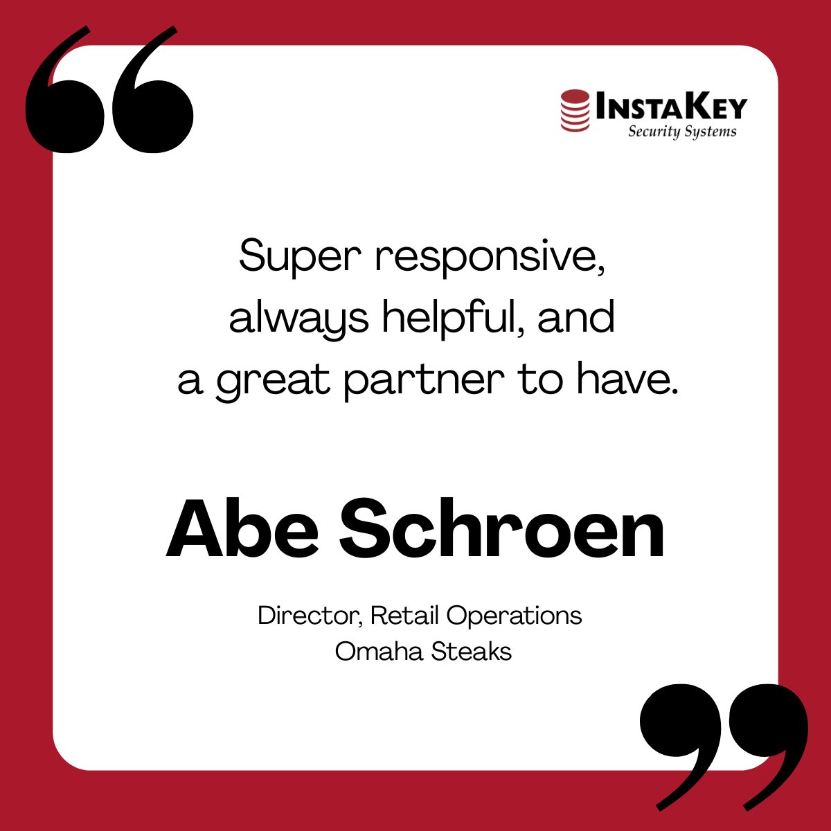 InstaKey's tweet photo. Thank you, Abe, for your kind words and for trusting InstaKey as your partner.

A strong key control program needs more than locks and keys. It needs responsive communication, practical guidance, and a partner who is ready to help.

#ClientTestimonial #KeyControl #Partnership https://t.co/cD0AOjJWJt