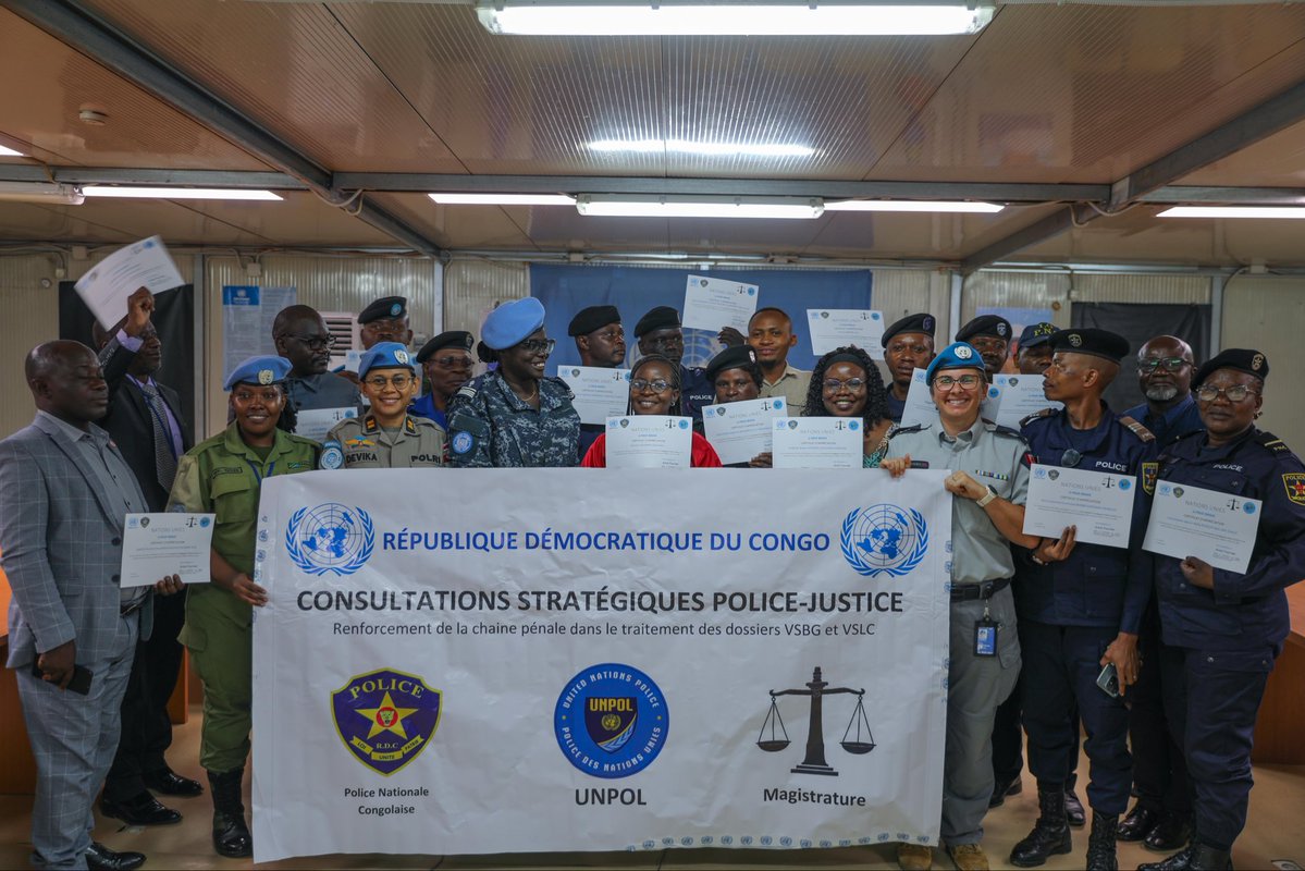 MONUSCO's tweet photo. In #Bunia & #Beni, Police, Justice & civil society actors, with support from
#UNPOL/#MONUSCO, joined forces to improve access to justice for victims of sexual violence through better coordination, protection & resources.
🔗 https://t.co/kCm49ndu1W https://t.co/t86J8zMpoZ