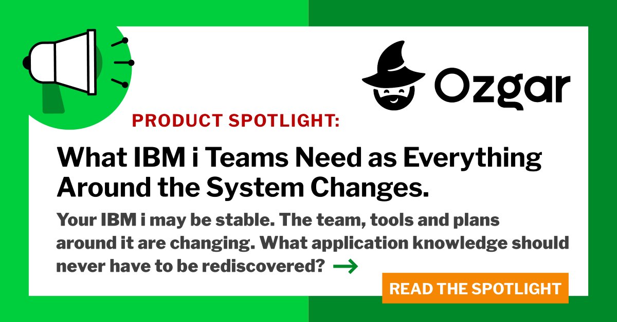 TechChannelHQ's tweet photo. Your IBM i may be stable. The team, tools and plans around it are changing. What application knowledge should never have to be rediscovered?

Read Ozgar's Spotlight now👉 https://t.co/ZUiuHJ0gy5

#sponsored https://t.co/g8BTvpbW9L