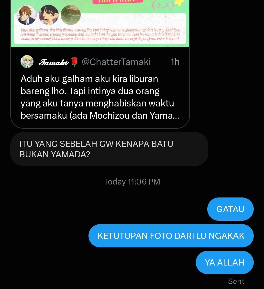 ChatterTamaki's tweet photo. GANTENG.

Aduh gak kuat. Foto Yamada-kun ketutupan sama foto liburan Haru. 😭 https://t.co/ngDgCsx6Vy